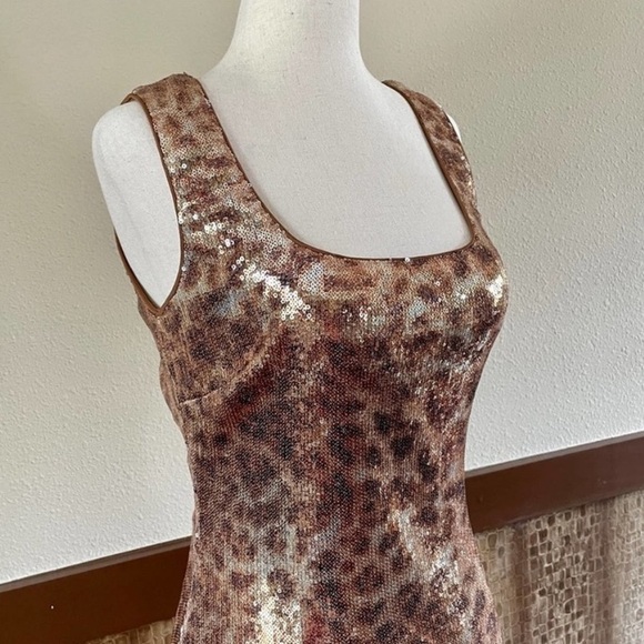 Cache Mini Party Dress 1980s Leopard Print Sequined Cut Out Back Size 4 - Picture 3 of 9